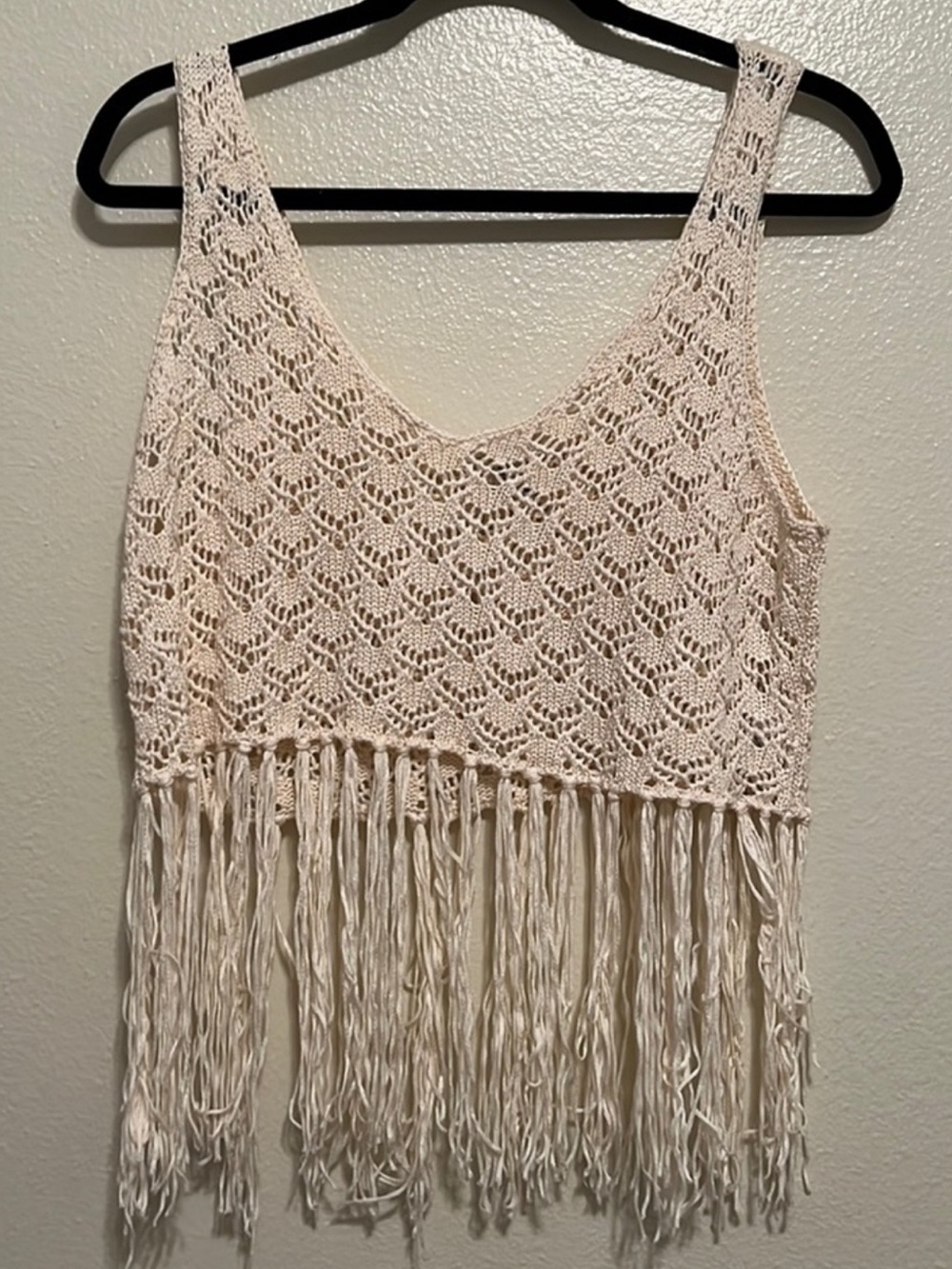 Forever 21 Boho Cream Crochet Fringe Tank Top